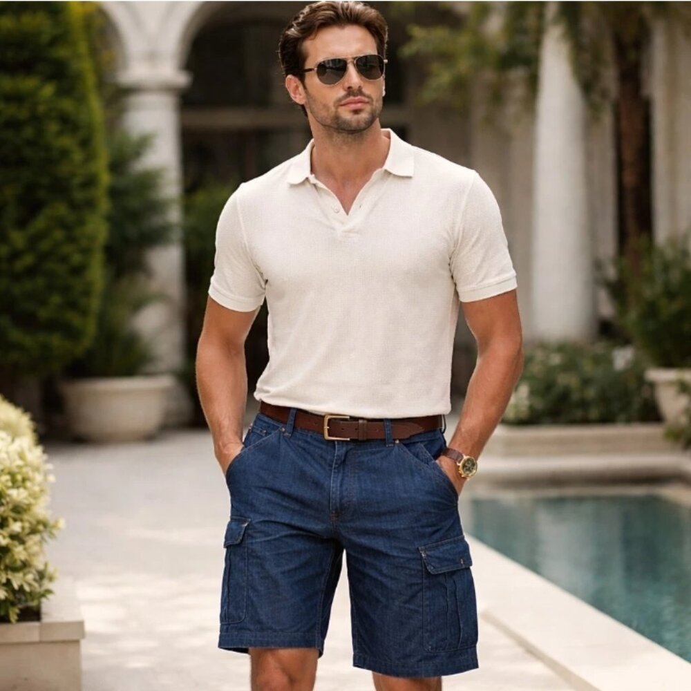 Black Bull Men's Blue Denim Cargo Shorts Sz 36 Relaxed Casual Utility Jean Short